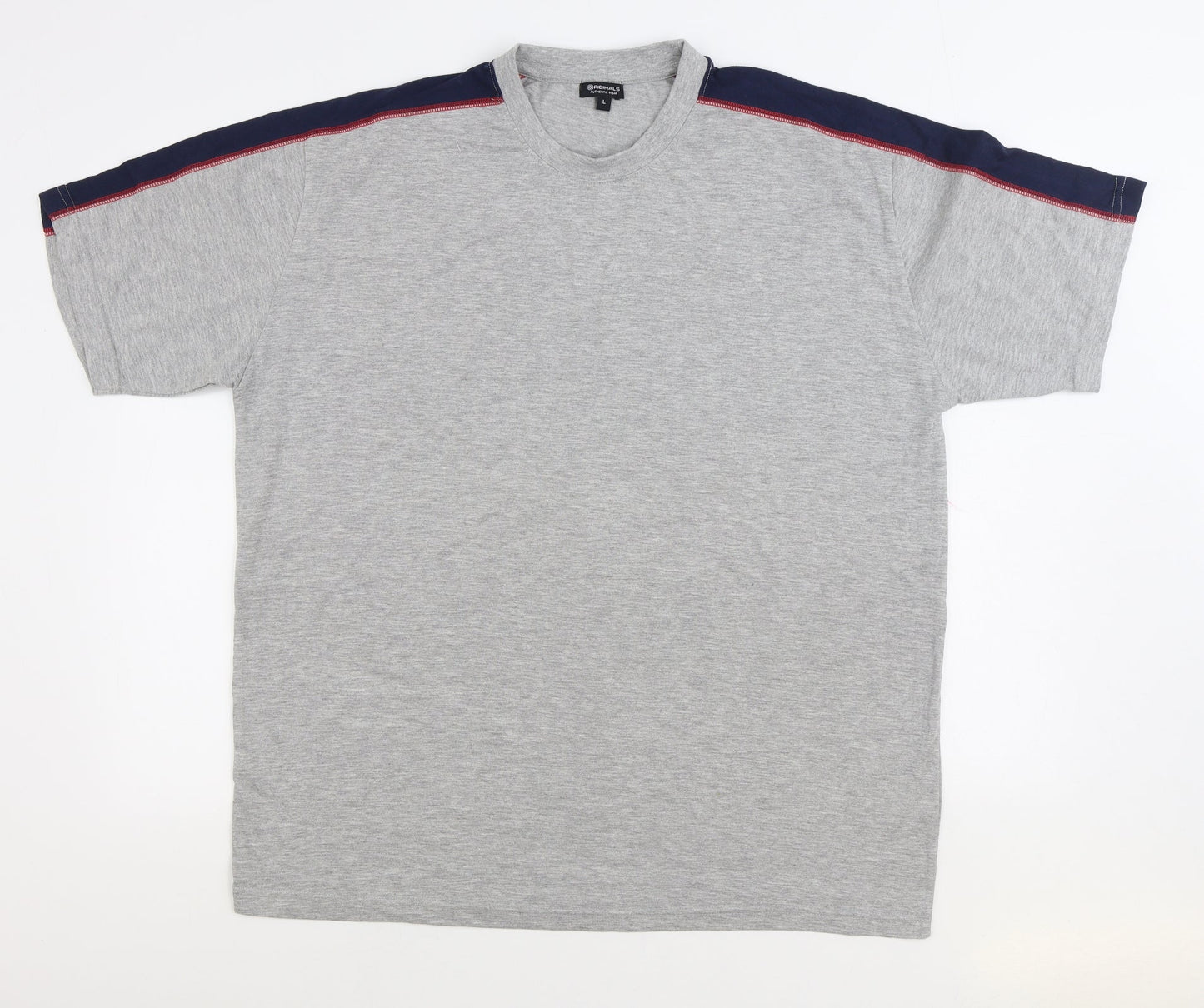 Originals Womens Grey Cotton Basic T-Shirt Size L Round Neck