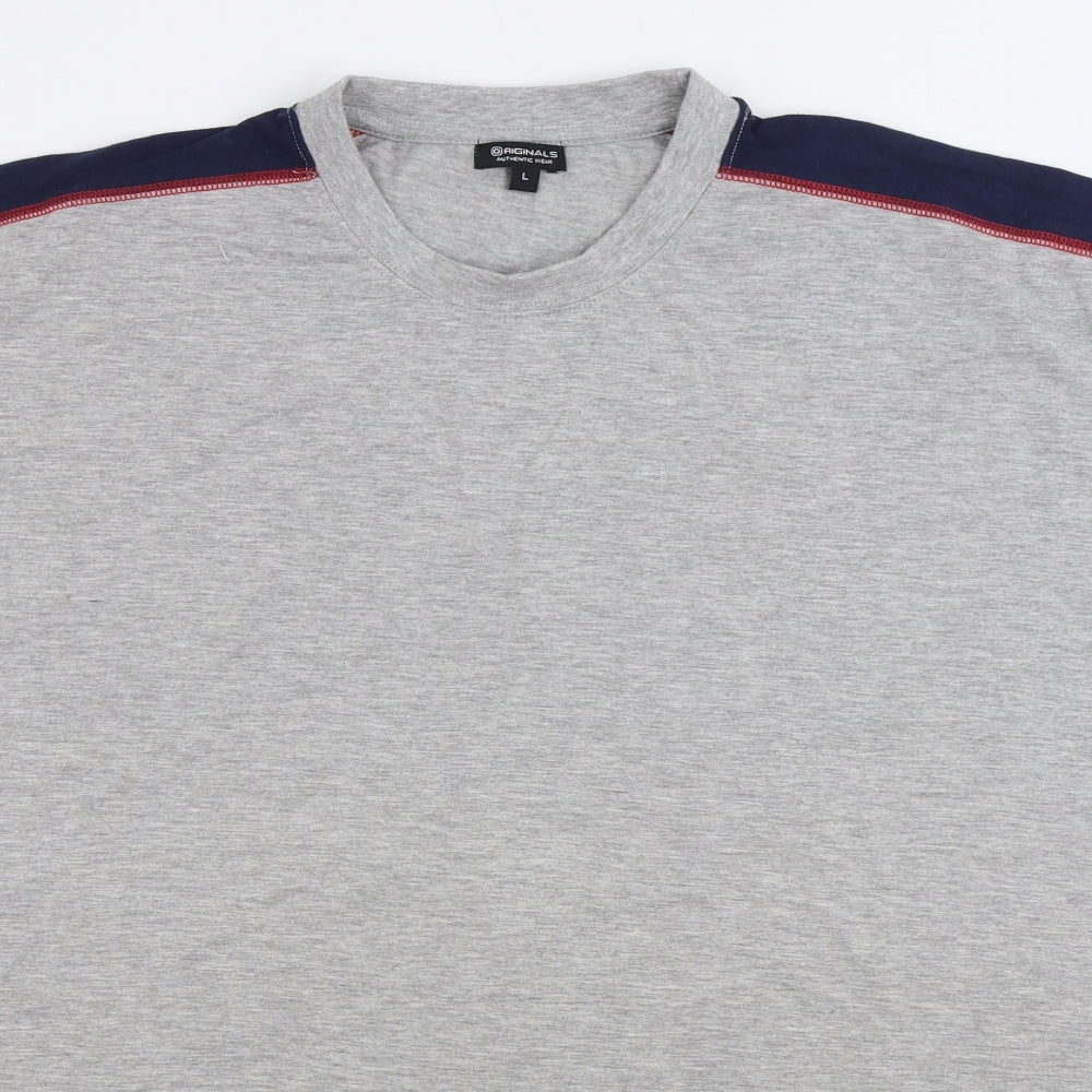 Originals Womens Grey Cotton Basic T-Shirt Size L Round Neck