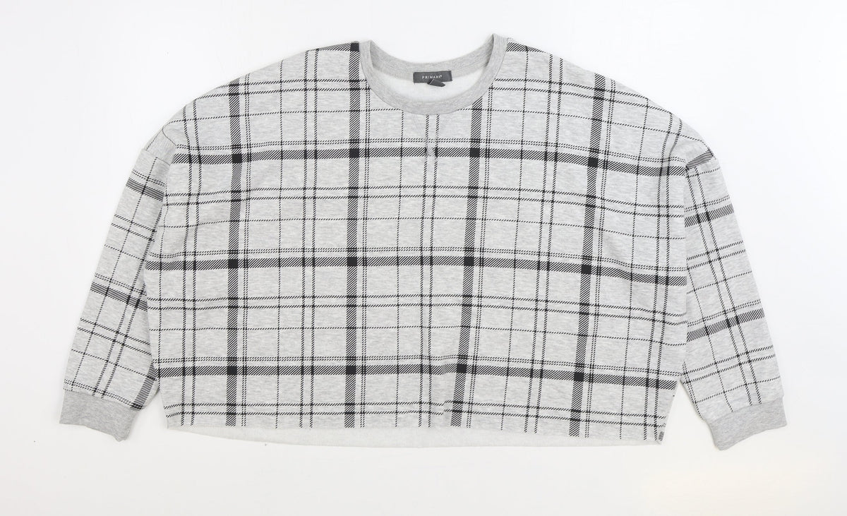 Primark Womens Grey Plaid Cotton Pullover Sweatshirt Size XL Pullover - Cropped