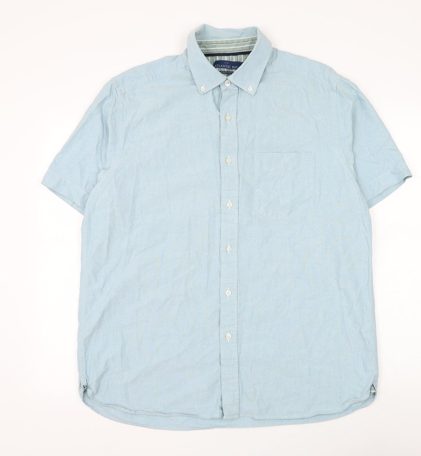 Mens UK Size L BHS Blue  Button-Up Short Sleeve Casual Shirt