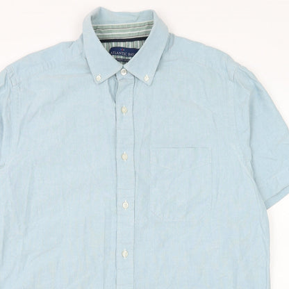 Mens UK Size L BHS Blue  Button-Up Short Sleeve Casual Shirt
