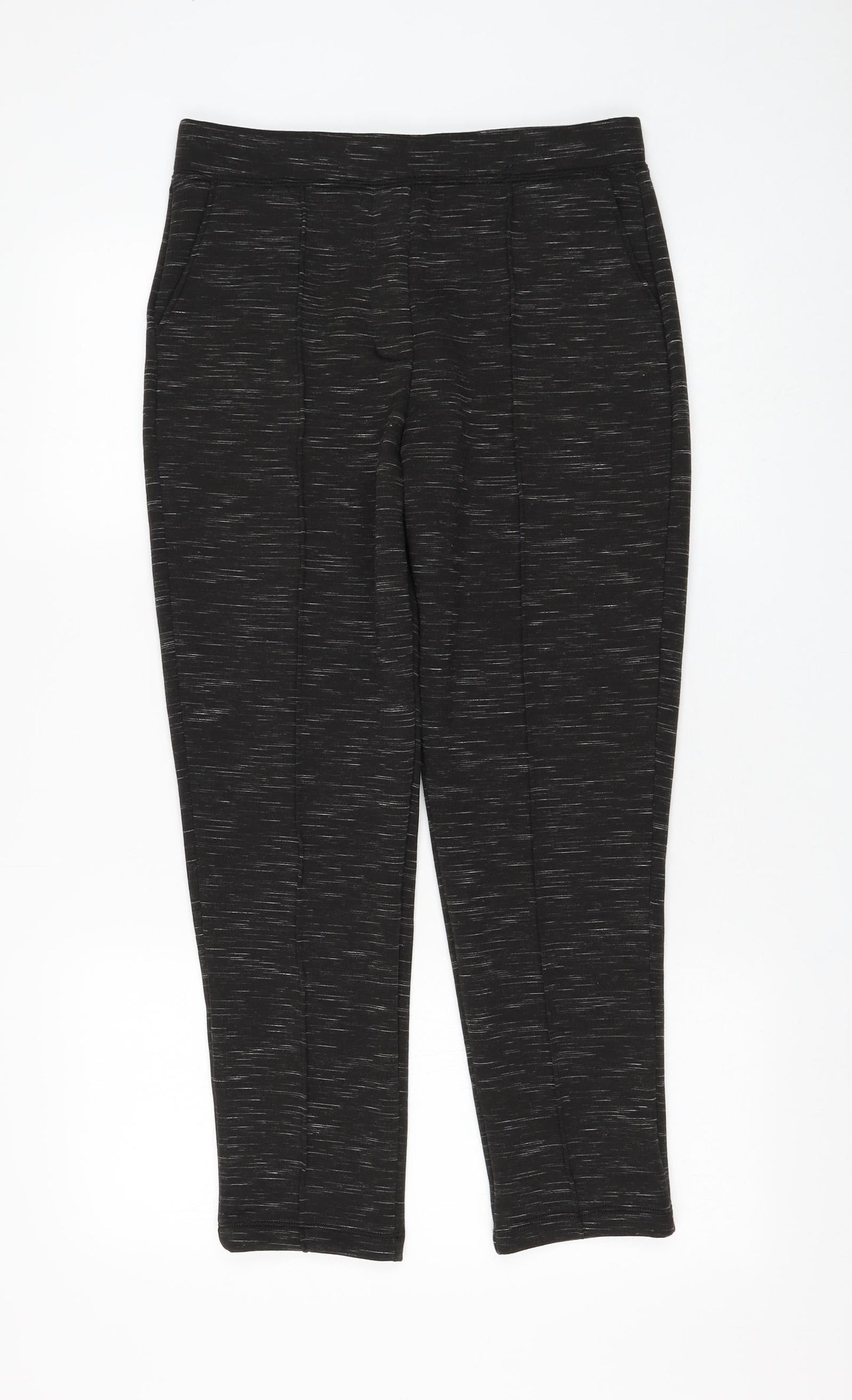 Marks and Spencer Womens Black Striped Polyester Jogger Trousers Size 10 L26 in Regular