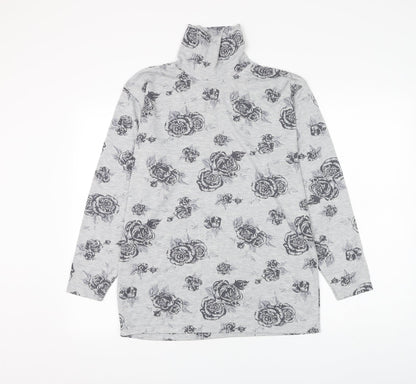 Chase Casuals Womens Grey High Neck Floral Polyester Pullover Jumper Size 14