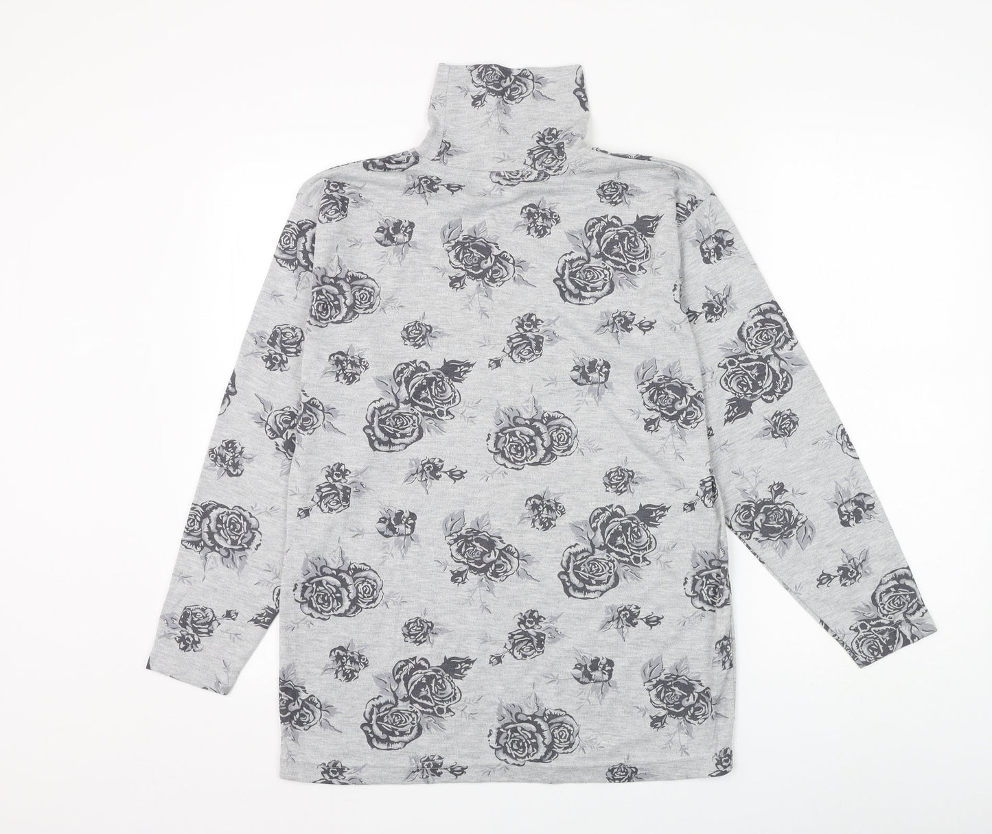 Chase Casuals Womens Grey High Neck Floral Polyester Pullover Jumper Size 14
