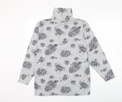 Chase Casuals Womens Grey High Neck Floral Polyester Pullover Jumper Size 14