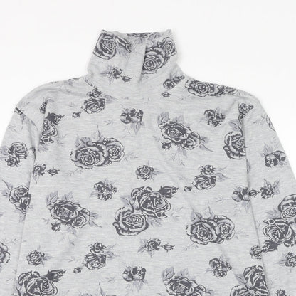 Chase Casuals Womens Grey High Neck Floral Polyester Pullover Jumper Size 14