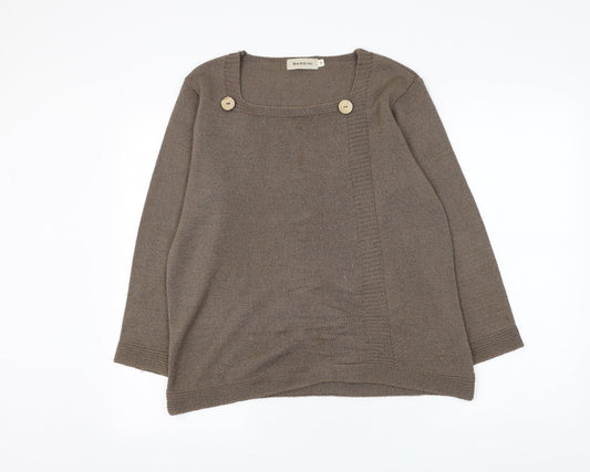 BASSINI Womens Brown Square Neck Acrylic Pullover Jumper Size M