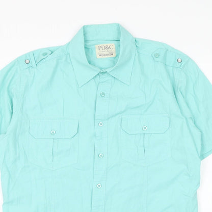 PD&C Womens Green Cotton Basic Button-Up Size M Collared