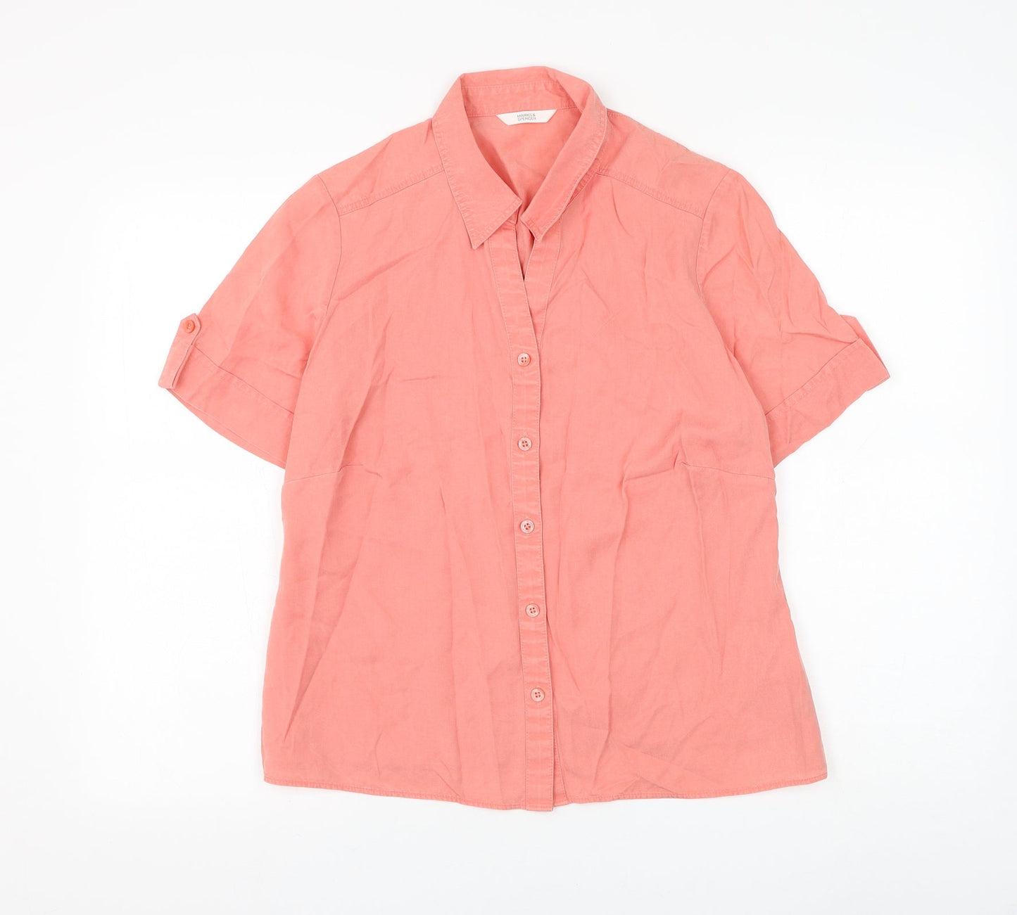 Womens UK Size 14 Marks and Spencer Pink Basic Button-Up