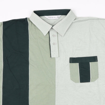 Berkertex Mens Green Colourblock Cotton Polo Size XL Collared Button