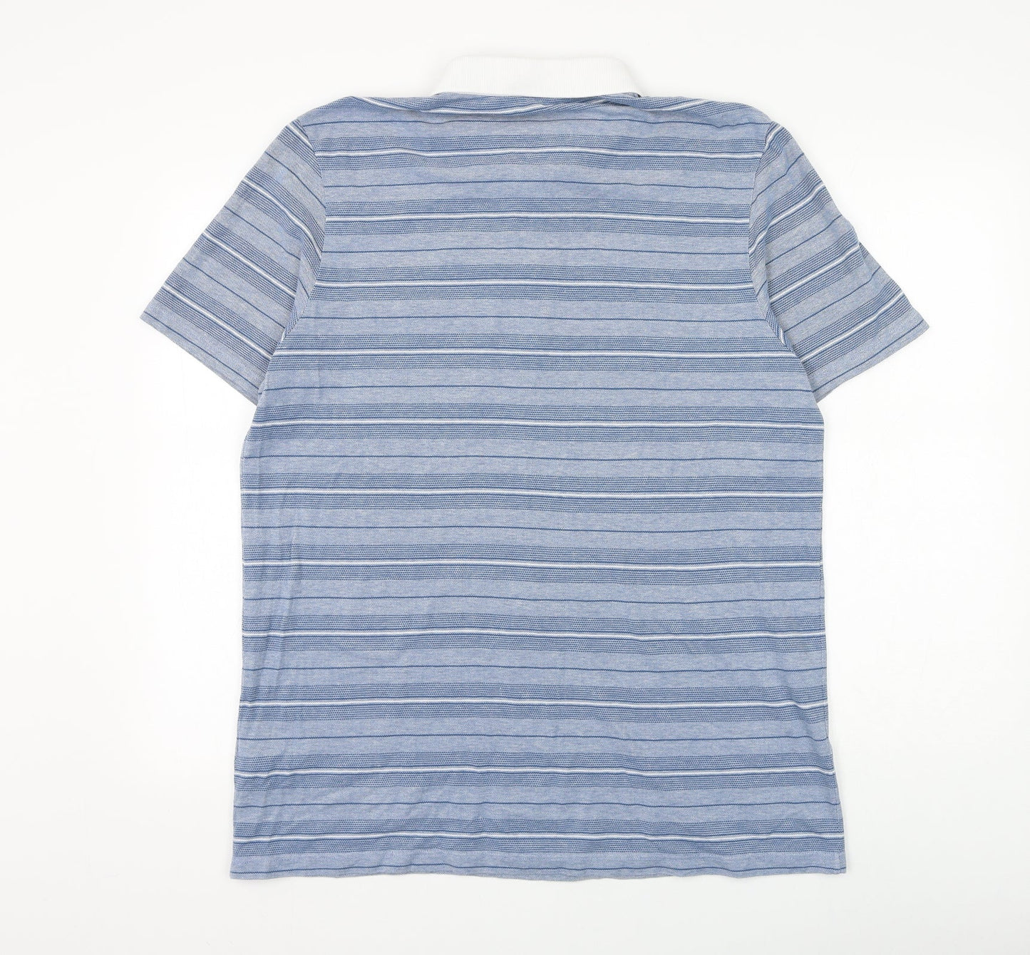 Marks and Spencer Mens Blue Striped Cotton Polo Size XL Collared Button