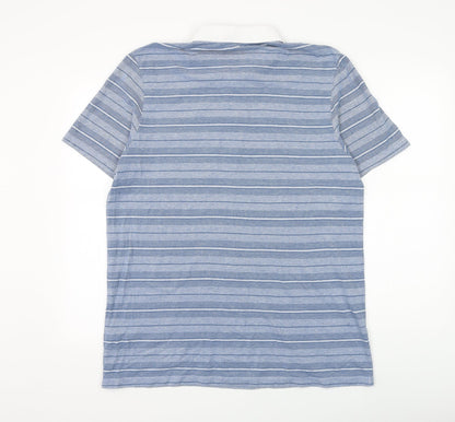 Marks and Spencer Mens Blue Striped Cotton Polo Size XL Collared Button
