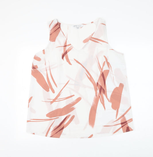 Capsule Womens White Geometric Polyester Basic Blouse V-Neck