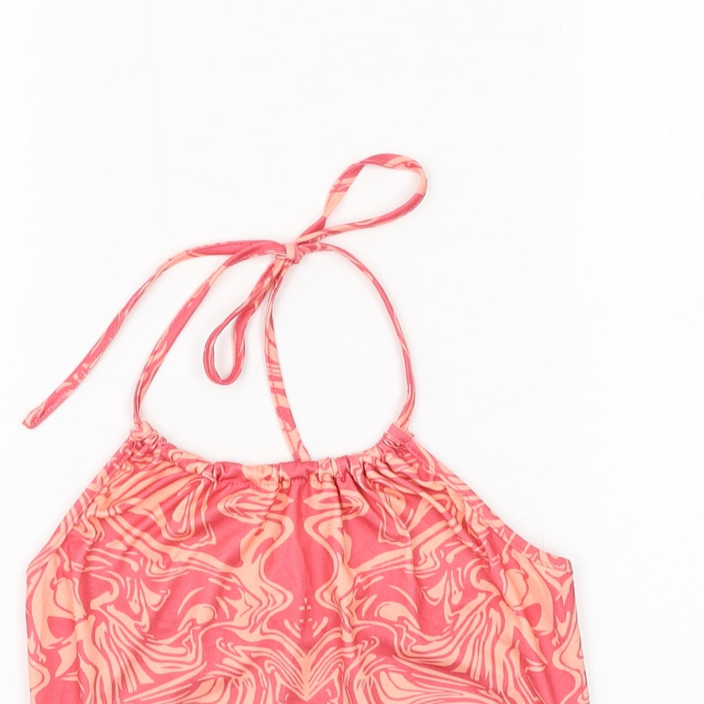 SheIn Womens Pink Geometric Polyester Cropped Tank Size S Halter