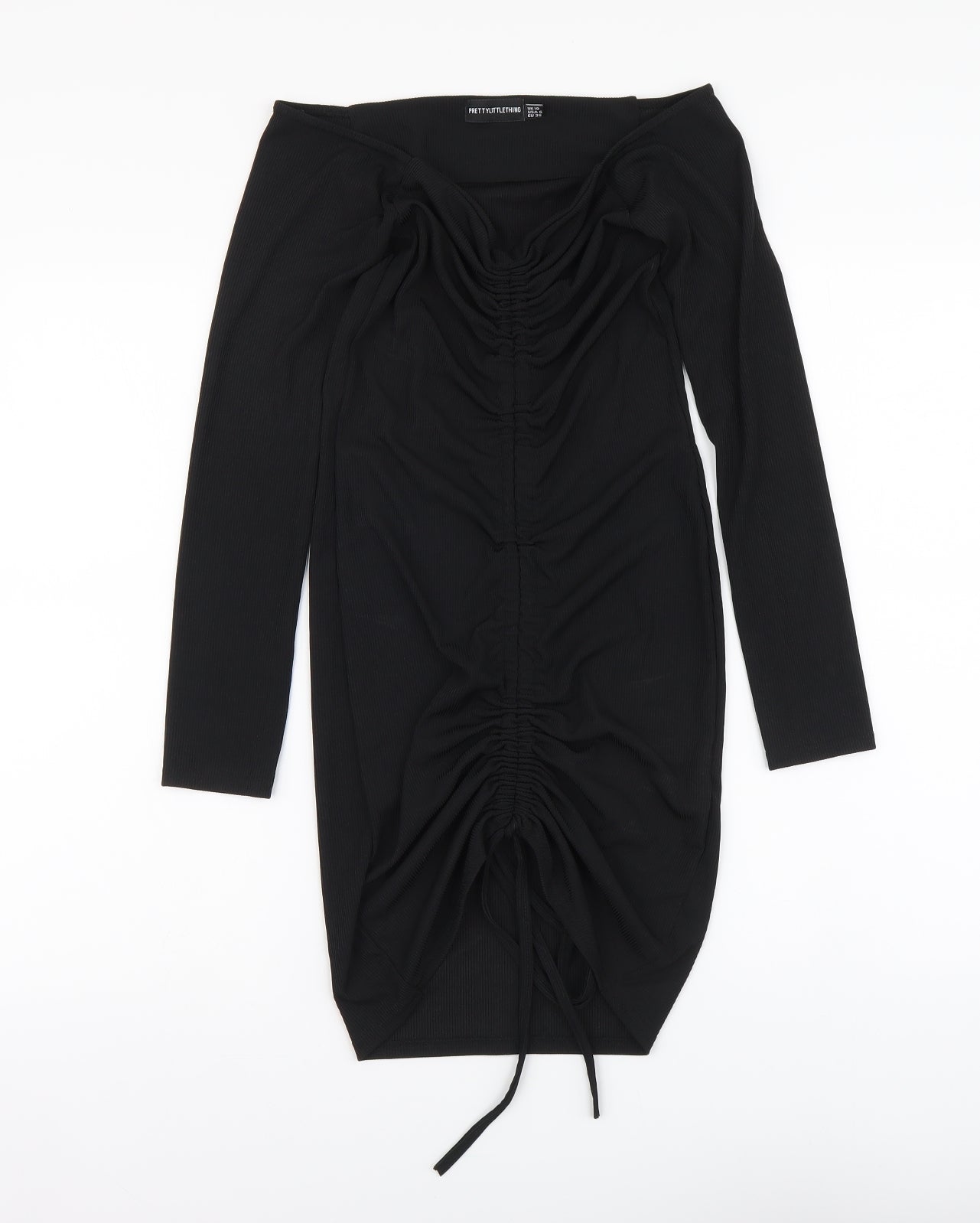 PRETTYLITTLETHING Womens Black Polyester Bodycon Size 10 Off the Shoulder Pullover