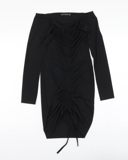 PRETTYLITTLETHING Womens Black Polyester Bodycon Size 10 Off the Shoulder Pullover