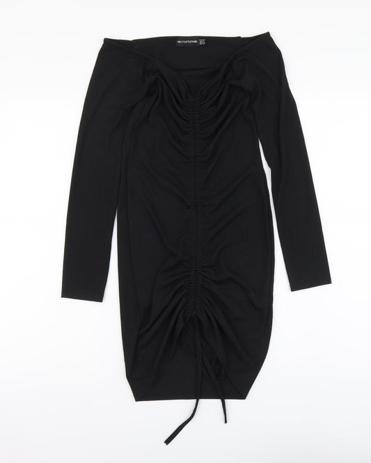 PRETTYLITTLETHING Womens Black Polyester Bodycon Size 10 Off the Shoulder Pullover