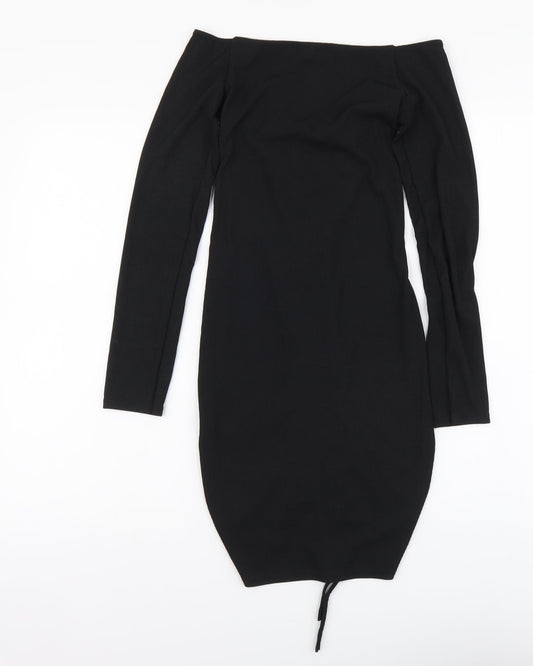 PRETTYLITTLETHING Womens Black Polyester Bodycon Size 10 Off the Shoulder Pullover