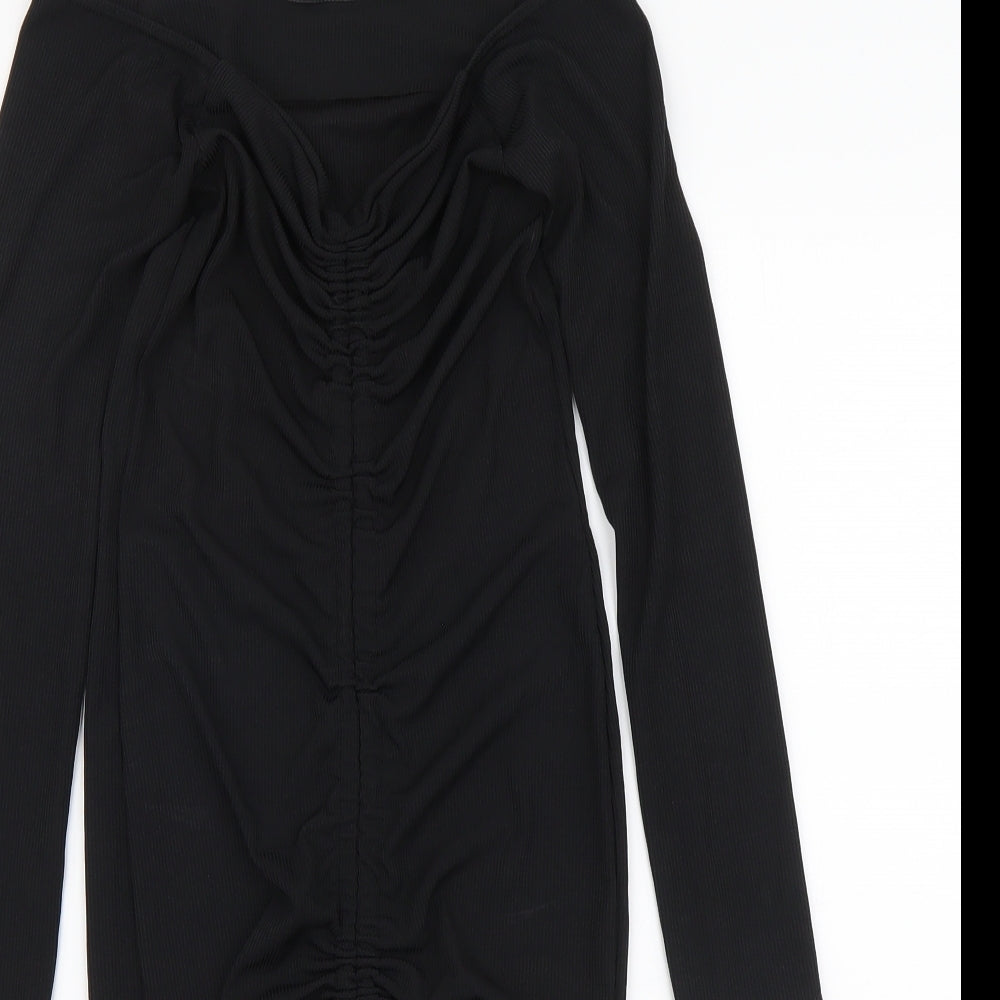 PRETTYLITTLETHING Womens Black Polyester Bodycon Size 10 Off the Shoulder Pullover