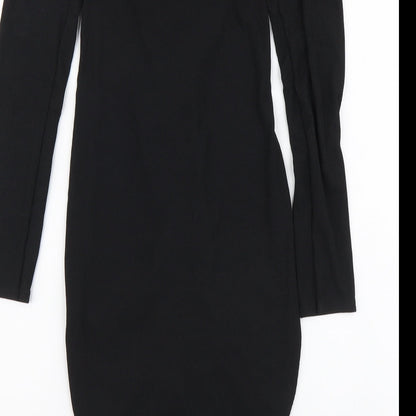 PRETTYLITTLETHING Womens Black Polyester Bodycon Size 10 Off the Shoulder Pullover