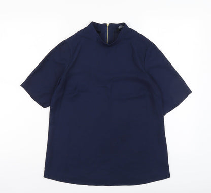 F&F Womens Blue Polyester Basic Blouse Size 8 High Neck
