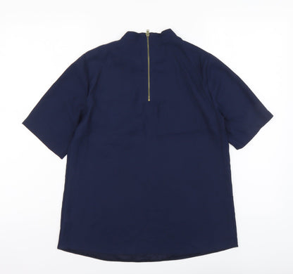 F&F Womens Blue Polyester Basic Blouse Size 8 High Neck