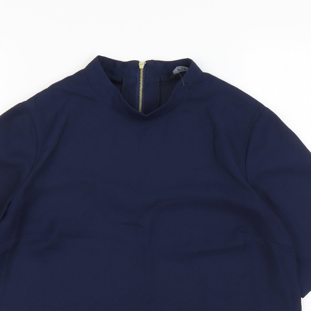 F&F Womens Blue Polyester Basic Blouse Size 8 High Neck
