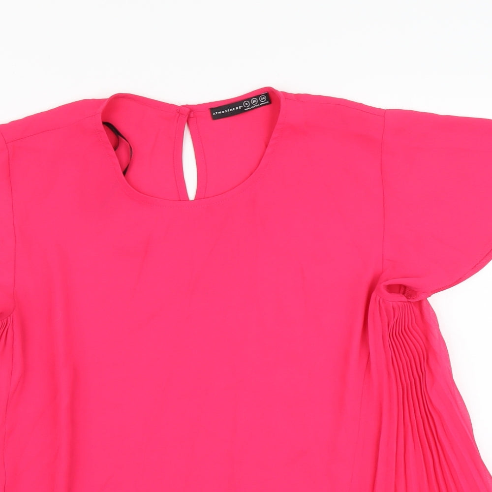 Atmosphere Womens Pink Polyester Basic Blouse Size 8 Round Neck