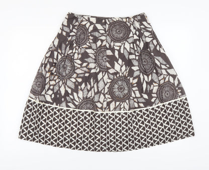 Marks and Spencer Womens Brown Geometric Cotton A-Line Skirt Size 8 Zip
