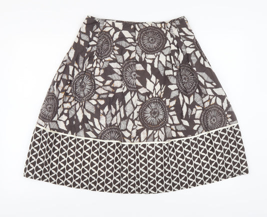 Marks and Spencer Womens Brown Geometric Cotton A-Line Skirt Size 8 Zip