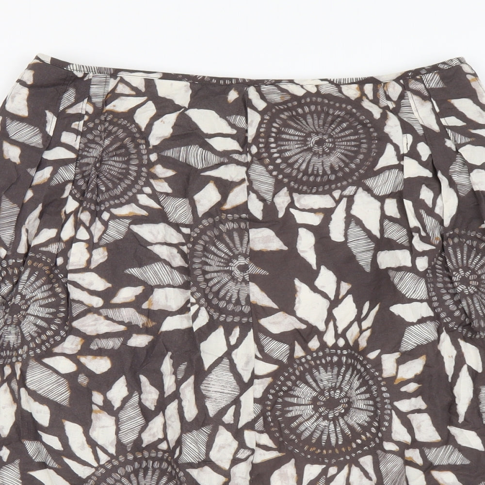 Marks and Spencer Womens Brown Geometric Cotton A-Line Skirt Size 8 Zip