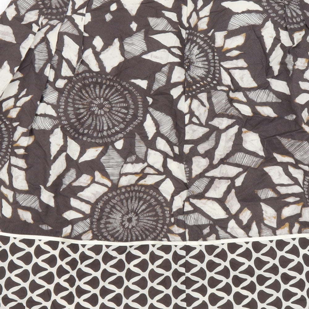 Marks and Spencer Womens Brown Geometric Cotton A-Line Skirt Size 8 Zip