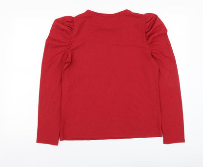 F&F Womens Red Polyester Basic Blouse Size 8 Round Neck