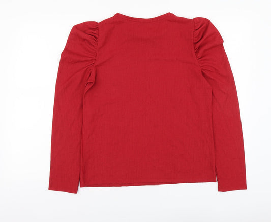 F&F Womens Red Polyester Basic Blouse Size 8 Round Neck