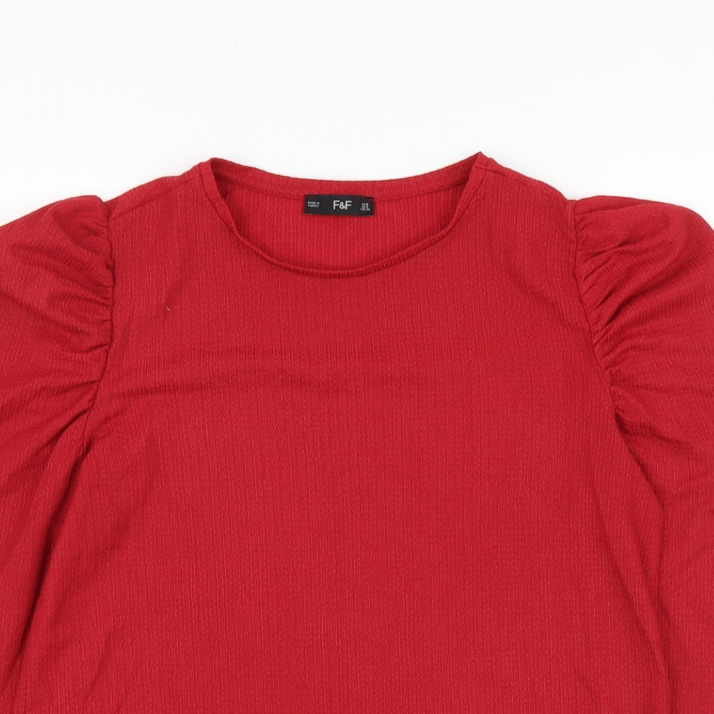 F&F Womens Red Polyester Basic Blouse Size 8 Round Neck