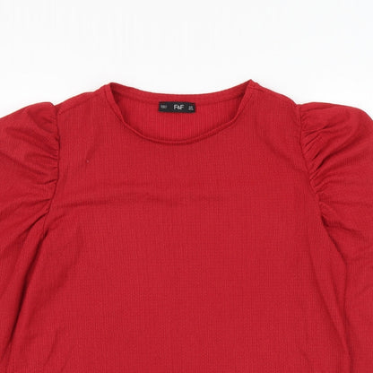 F&F Womens Red Polyester Basic Blouse Size 8 Round Neck