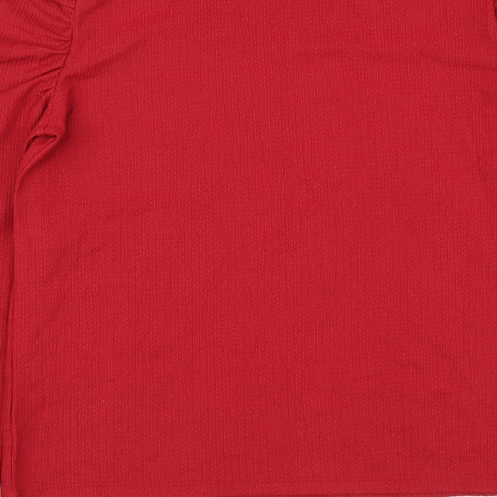 F&F Womens Red Polyester Basic Blouse Size 8 Round Neck