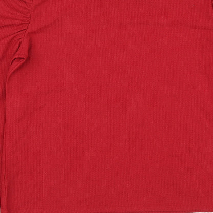 F&F Womens Red Polyester Basic Blouse Size 8 Round Neck