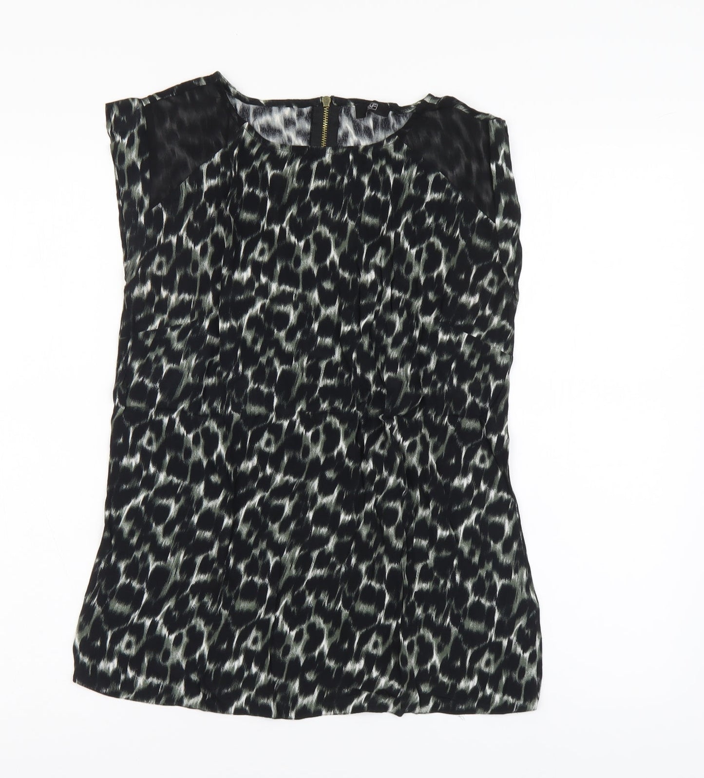 F&F Womens Green Animal Print Polyester Basic Blouse Size 6 Round Neck