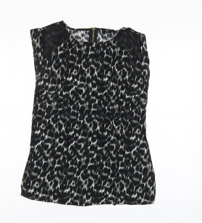 F&F Womens Green Animal Print Polyester Basic Blouse Size 6 Round Neck