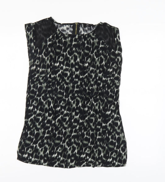 F&F Womens Green Animal Print Polyester Basic Blouse Size 6 Round Neck