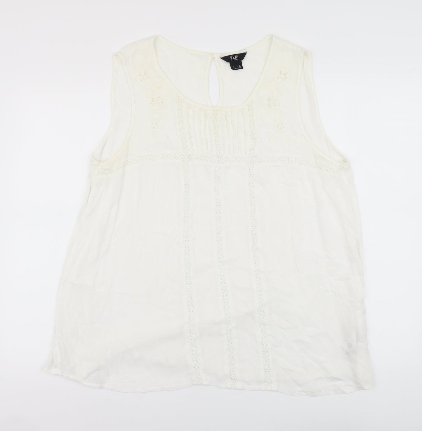 F&F Womens Ivory Viscose Basic Tank Size 14 Round Neck