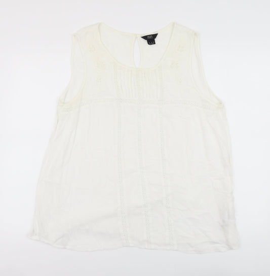 F&F Womens Ivory Viscose Basic Tank Size 14 Round Neck