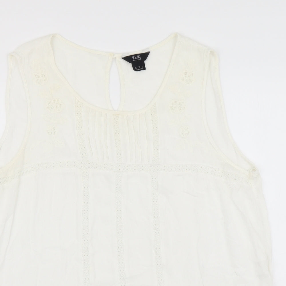 F&F Womens Ivory Viscose Basic Tank Size 14 Round Neck