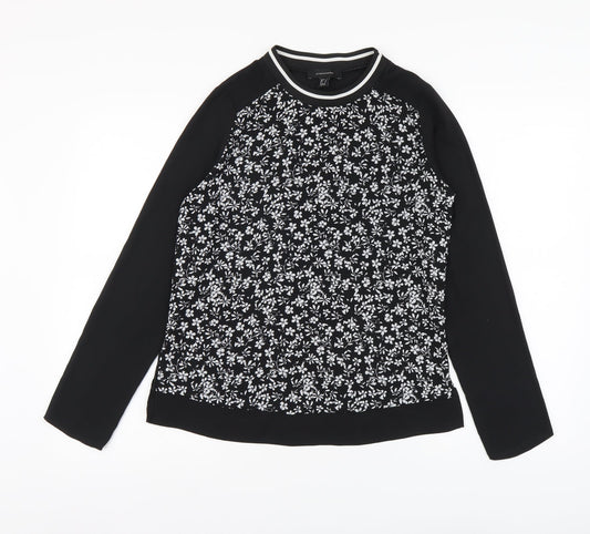 Atmosphere Womens Black Floral Polyester Basic Blouse Size 6 Round Neck
