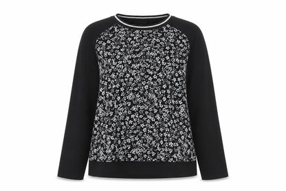 Atmosphere Womens Black Floral Polyester Basic Blouse Size 6 Round Neck
