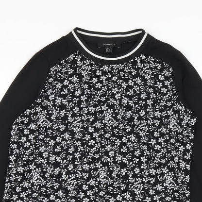 Atmosphere Womens Black Floral Polyester Basic Blouse Size 6 Round Neck