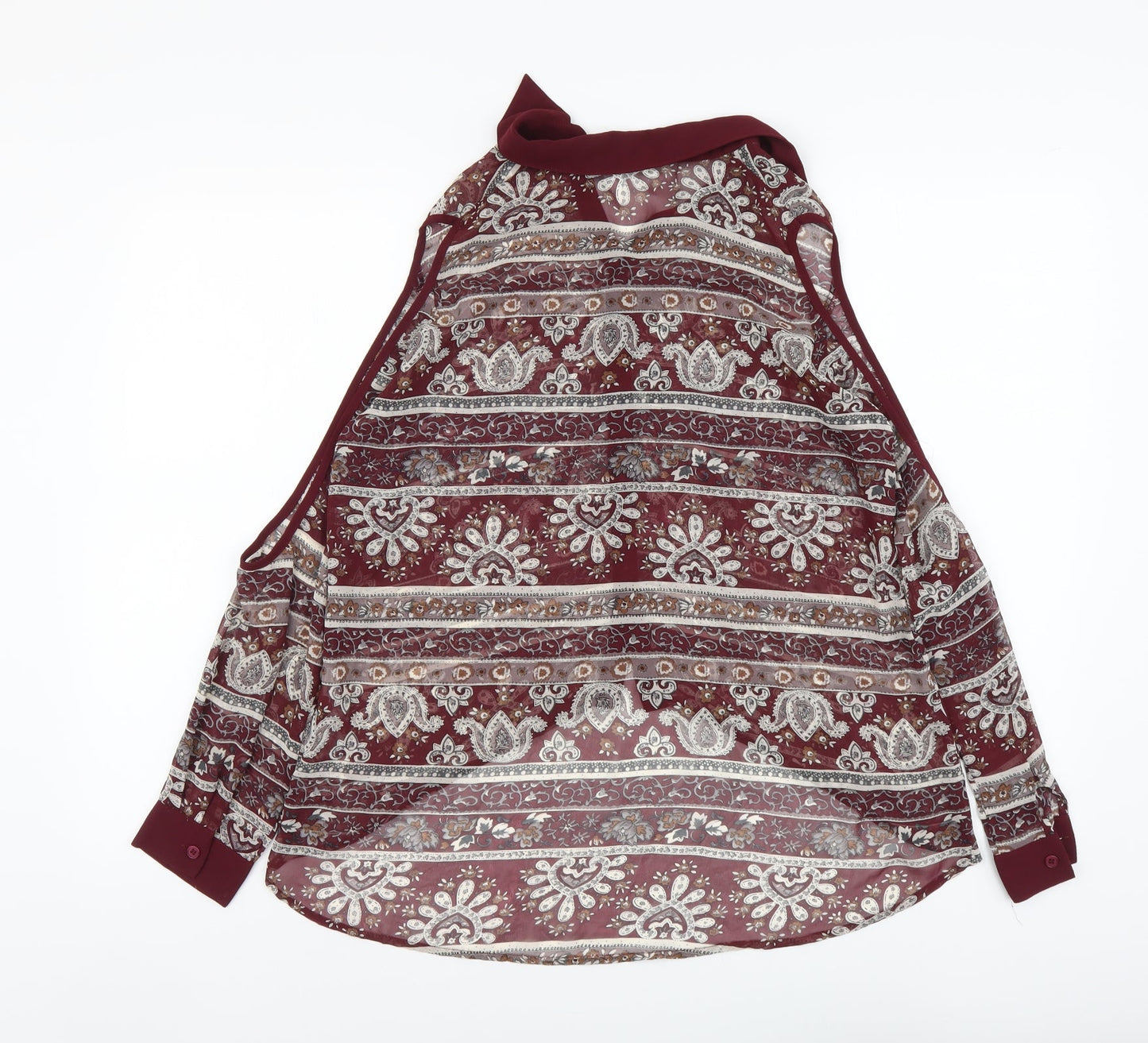 Boohoo Womens Red Geometric Polyester Basic Button-Up Size 6 Collared