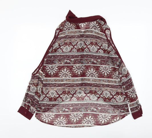 Boohoo Womens Red Geometric Polyester Basic Button-Up Size 6 Collared