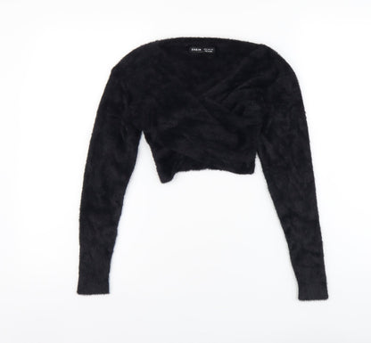 SheIn Womens Black V-Neck Nylon Pullover Jumper Size M